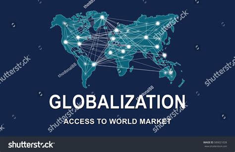 Globalization Concept World Map On Blue Stock Illustration 589021028 ...