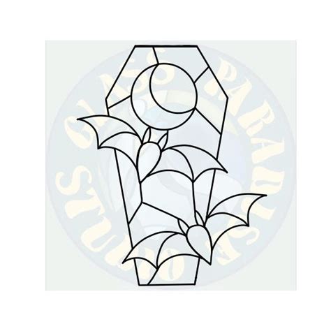 Coffin With Bats Stained Glass Pattern Pdf Digital File Digital Pattern Etsy Stained Glass