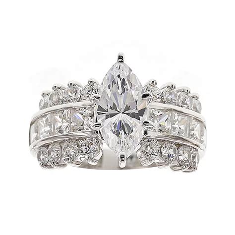 Diamonart® Cubic Zirconia Sterling Silver Marquise Cut Cluster Ring