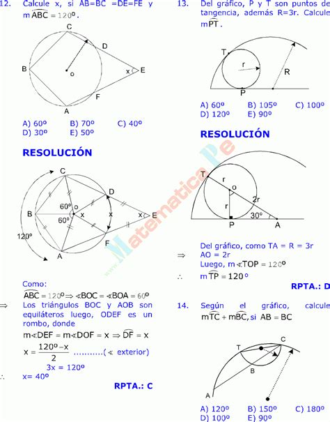 ÁNGULOS EN LA CIRCUNFERENCIA EJERCICIOS RESUELTOS DE GEOMETRÍA PLANA