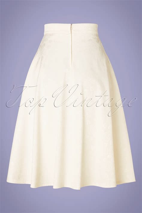 60s Preppy Roses Skirt In Ivory White
