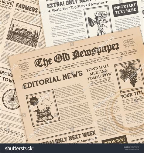 Old newspaper pages with coffee ring stain on editorial news realistic