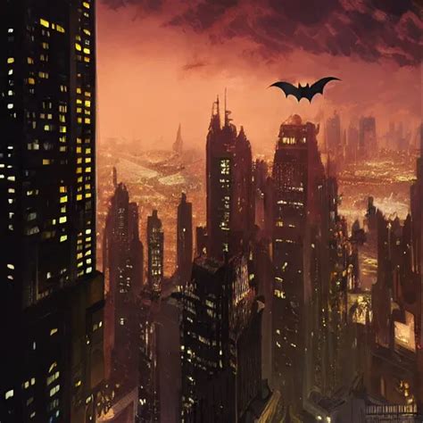 Batman Overlooking Gotham City From A Skyscraper At Stable Diffusion