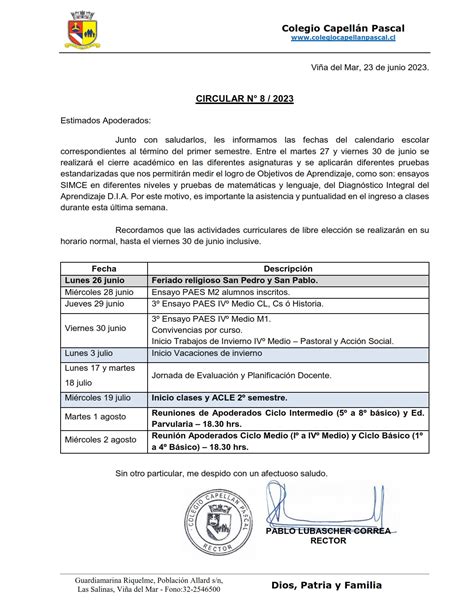 Colegio Capellan Pascal Detalle De Contenido Segunda Convocatoria