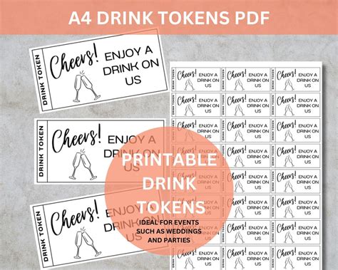 Printable Drink Tokens A4 PDF Free Wedding Drinks Free Drink Token