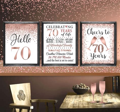 70th Birthday Signs Rose Gold 70th Party Bundle Cheers To 70 Etsy