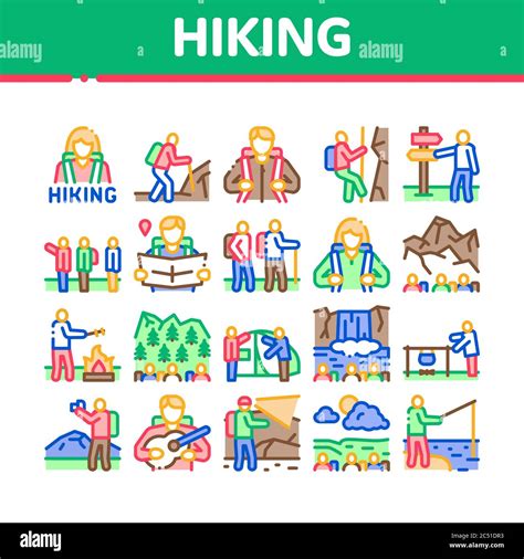 Hiking Extreme Tourism Collection Icons Set Vector Stock Vector Image