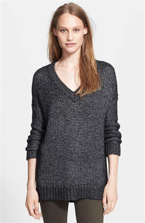 Vince Metallic Textured V Neck Sweater Nordstrom