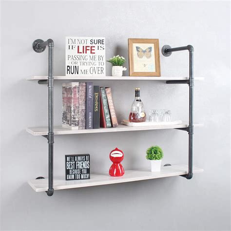 Buy Industrial Pipe Wall Shelf 3 Tiers Wall Bookshelf 48in Rustic Wall