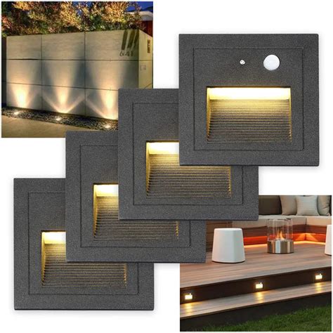 4pcs 3w Black Motion Sensor Wall Plinth Stair Step Light Corridor