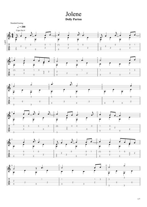 Jolene Arr Chris Richter Sheet Music Dolly Parton Solo Guitar