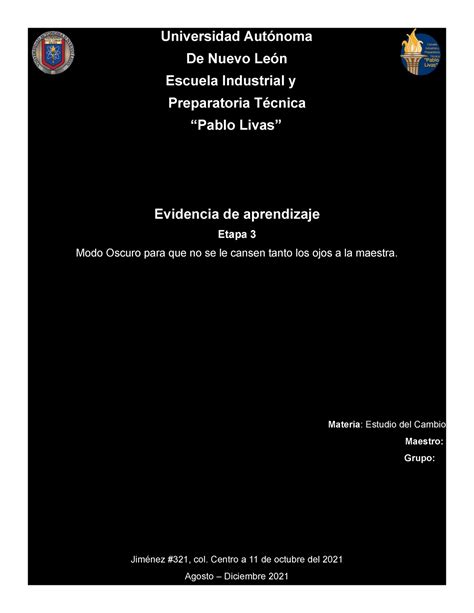 Evidencia Etapa 3 Estudio del Cambio UANL Universidad Autónoma De