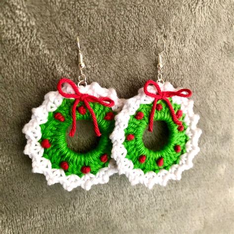 Crochet Christmas Wreath Earrings Etsy Australia