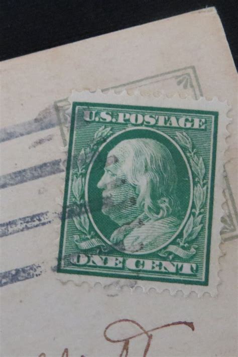 Rare 1 Cent Benjamin Franklin Green Box Stamp On Postmarked 1914