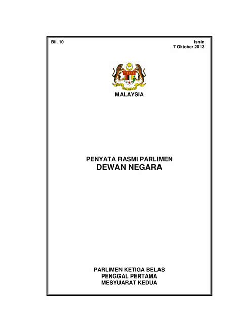 Pdf Penyata Rasmi Parlimen Dewan Negara Oleh Cawangan Penyata Rasmi