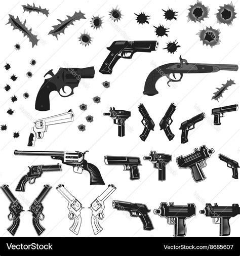 Guns And Bullet Holes Set Royalty Free Vector Image