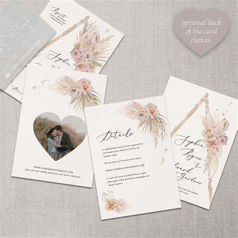 Boho Wedding Invitation Wood Arch Invite Set Pampas Grass Etsy Uk