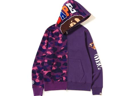 Bape 2nd Ape Tiger Half Full Zip Hoodie Purple Full Zip Hoodie Bape Hoodie Zip Hoodie