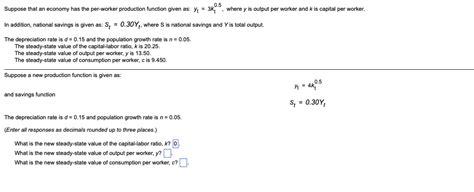 Solved Suppose That An Economy Has The Per Worker Production Chegg