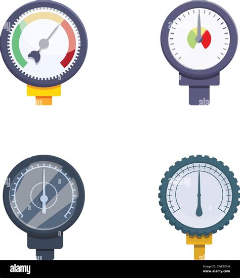 Pressure Gauge Icons Set Cartoon Vector Different Type Of Manometer