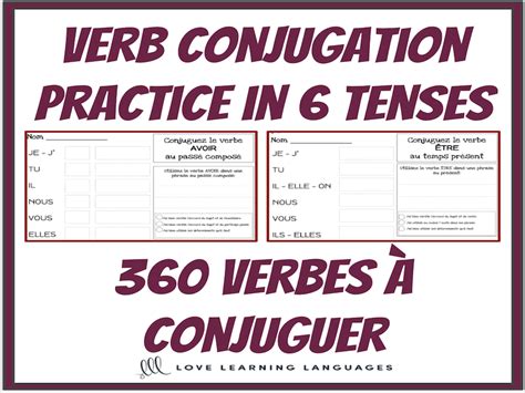 Verbes Fran Ais Conjuguer Bundle Feuilles De Travail