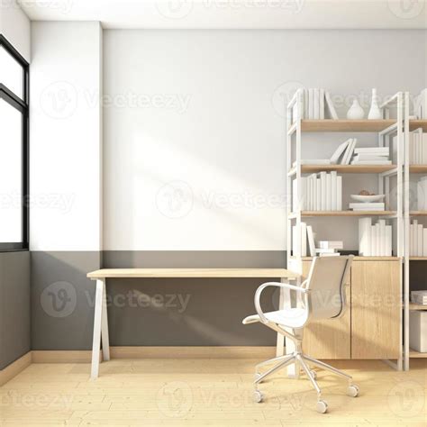 Minimalist Workspace Room With Table And Chair Shelf And Cabinet D