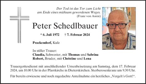 Traueranzeigen Von Peter Schedlbauer Mittelbayerische Trauer