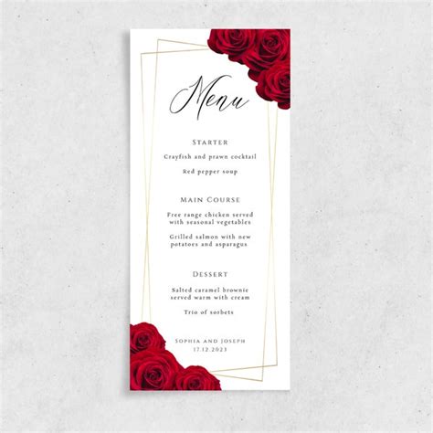 Red Gold Wedding Menu Etsy