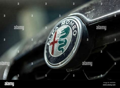 Milan Italy 29 October 2022 Alfa Romeo Emblem Detail On Car Hood