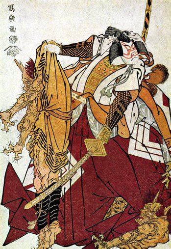 Samurai And Two Demons Japanese Art Print By Sharaku