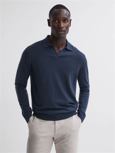 Reiss Milburn Merino Wool Open Collar Polo Shirt Reiss Usa