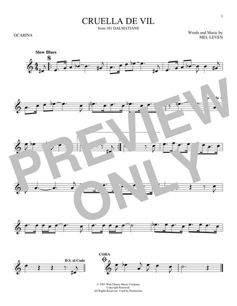 Mel Leven Cruella De Vil From 101 Dalmatians Sheet Music