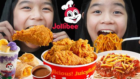 ASMR JOLLIBEE FRIED CHICKEN SPAGHETTI No Talking MUKBANG Tran Twins