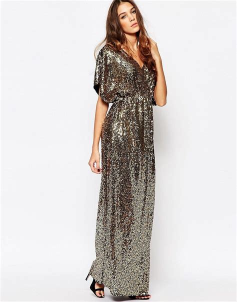 Image 4 Of First I Sequin Kimono Sleeve Maxi Dress Maxi Dress With