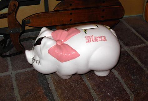 Large Ceramic Piggy Bank Vintage Design by ceramicsbylisa