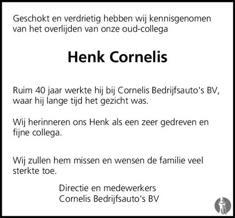 Hendrik Willem Henk Cornelis Overlijdensbericht En