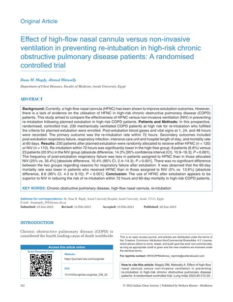 Pdf Effect Of High Flow Nasal Cannula Versus Non Invasive Ventilation