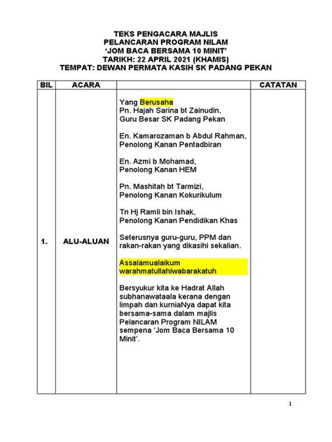 Teks Pengacara Majlis Pelancaran Nilam Pdf