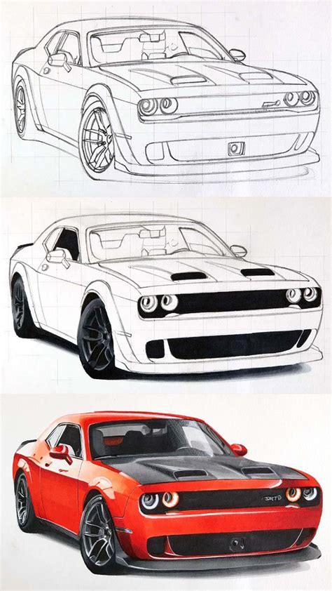 How To Draw A Dodge Challenger Srt Hellcat