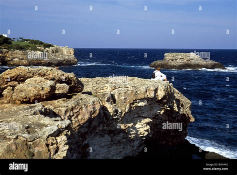 Rocky Coast At Cala Esmeralda Cala Dor Majorca Spain Stock Photo