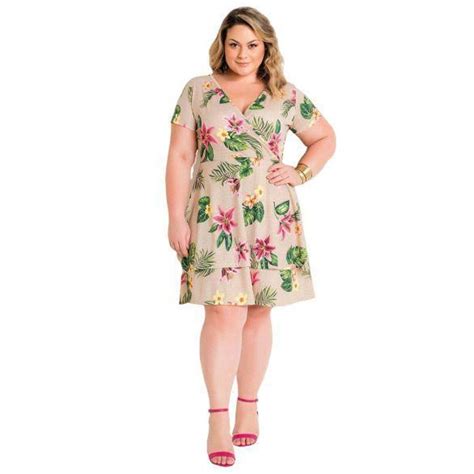 Vestido Plus Size Marguerite Transpassado Babado Feminino Creme Zattini