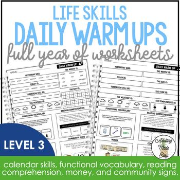 Life Skills Daily Warm Up Worksheets Level 3 TPT