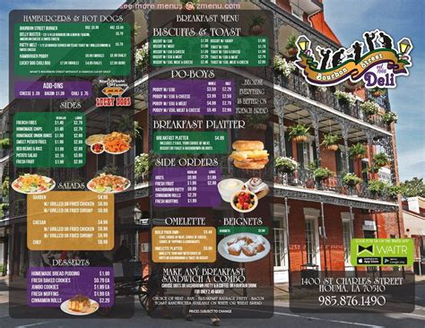 Menu at Bourbon Street Deli restaurant, Houma, St Charles St