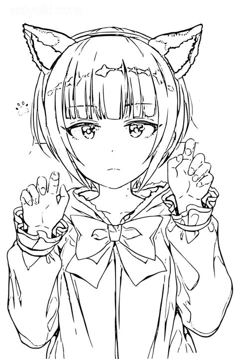 Anime Cat Girl Coloring Pages