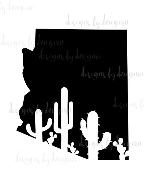 Digital File Arizona State Silhouette With Cactus Printable | Etsy