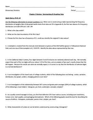 Fillable Online Chapter 2 Review Summarizing Graphing Data Quick Quiz P