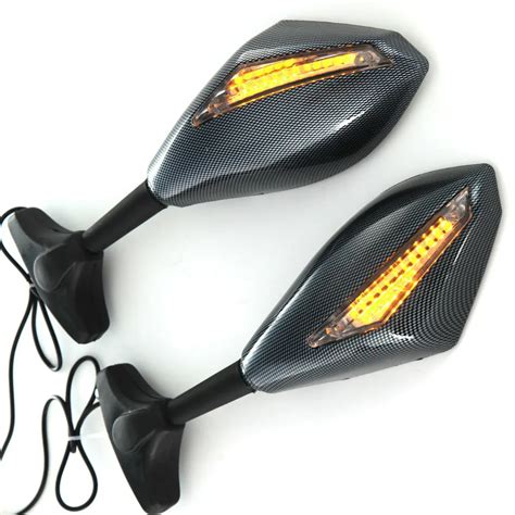 Carbon Led Turn Signals Rear View Sport Bike Side Mirrors Universal For