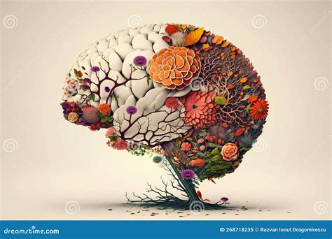 Cerebro Humano Con Flores Primaverales Que Simbolizan El Concepto De