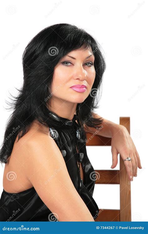 Beautiful Brunette Sits On Chair Stock Image Image Of Girl Eyes