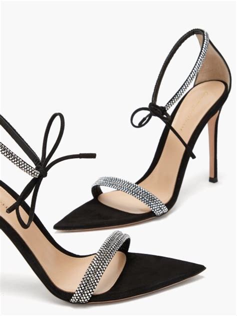 Gianvito Rossi Montecarlo Crystal Embellished Suede Sandals Black